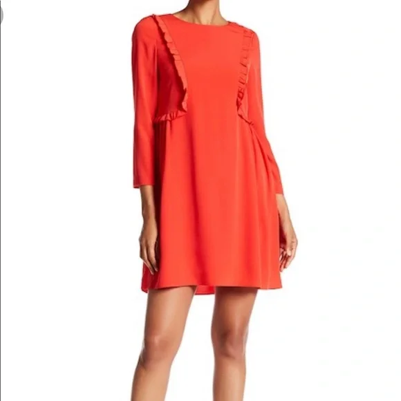 cynthia steffe orange dress Cynthia Steffe Sleeveless Mini Shift Dress 10 Beaded Yoke Orange Scallop Hem